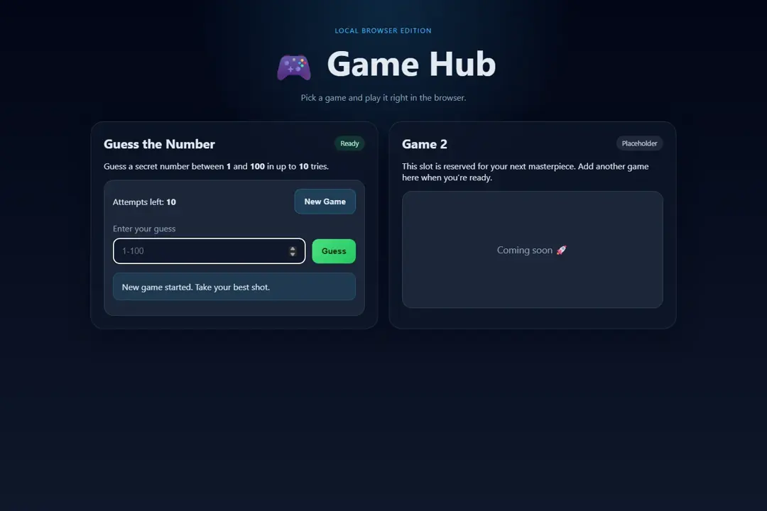 Selected Game Hub project overview